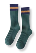 Ladies Cashmere Cabin Socks - Green / Navy Stripe