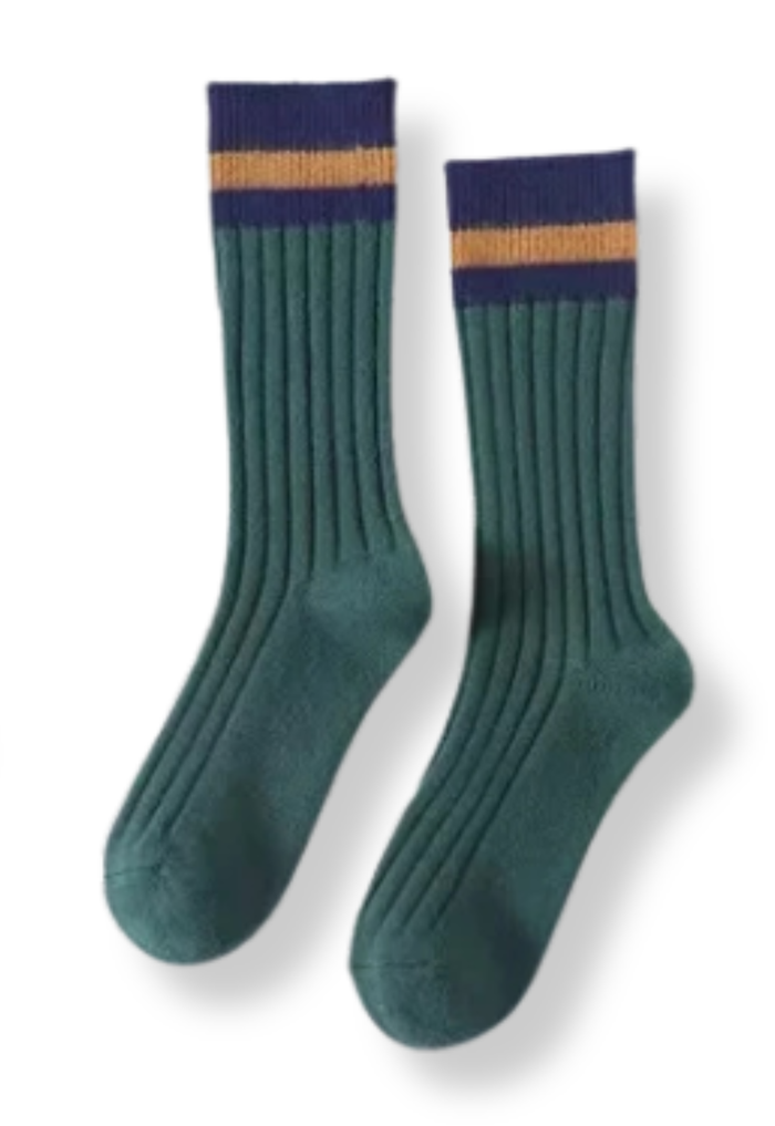 Ladies Cashmere Cabin Socks - Green / Navy Stripe