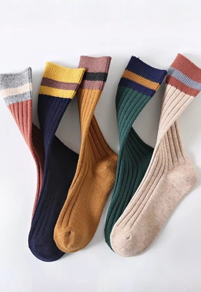Ladies Cotton Cabin Socks - Mustard Stripe