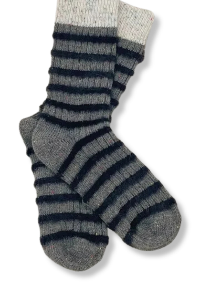 Ladies Horizontal Striped Socks - Grey and Charcoal