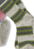 Ladies Horizontal Stripes Confetti Socks - Green and Grey