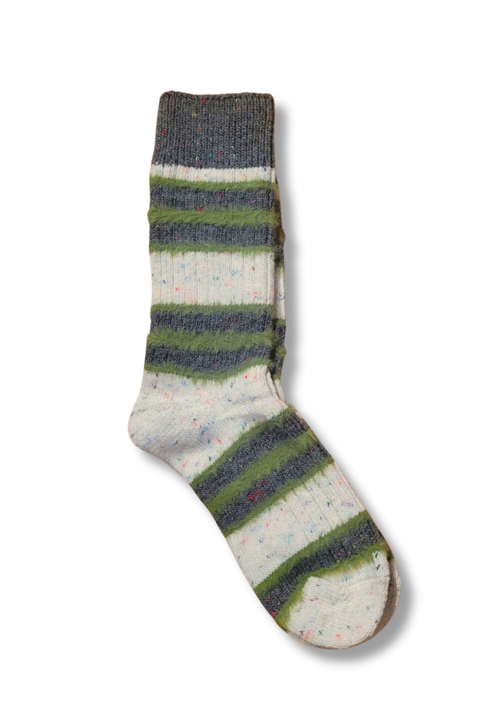 Ladies Horizontal Stripes Confetti Socks - Green and Grey