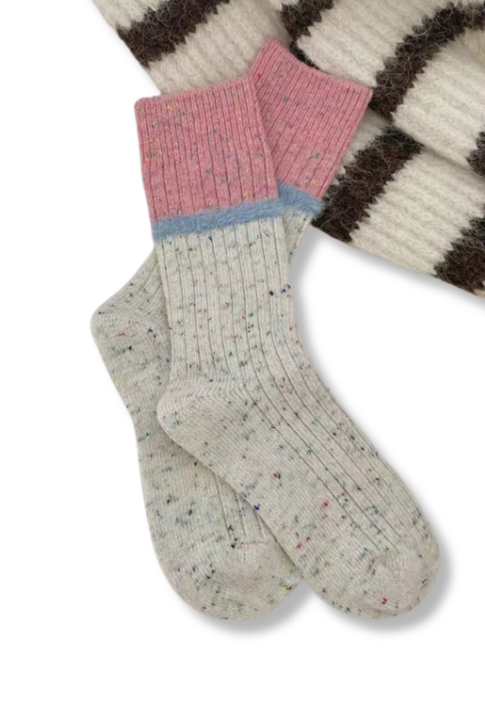 Ladies Horizontal Stripes Confetti Socks - Pink and Blue