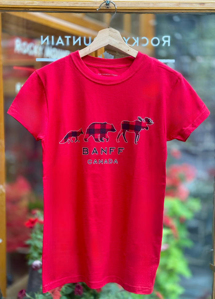 Ladies Long Fitted Red 3 Animals with Banff T-Shirt