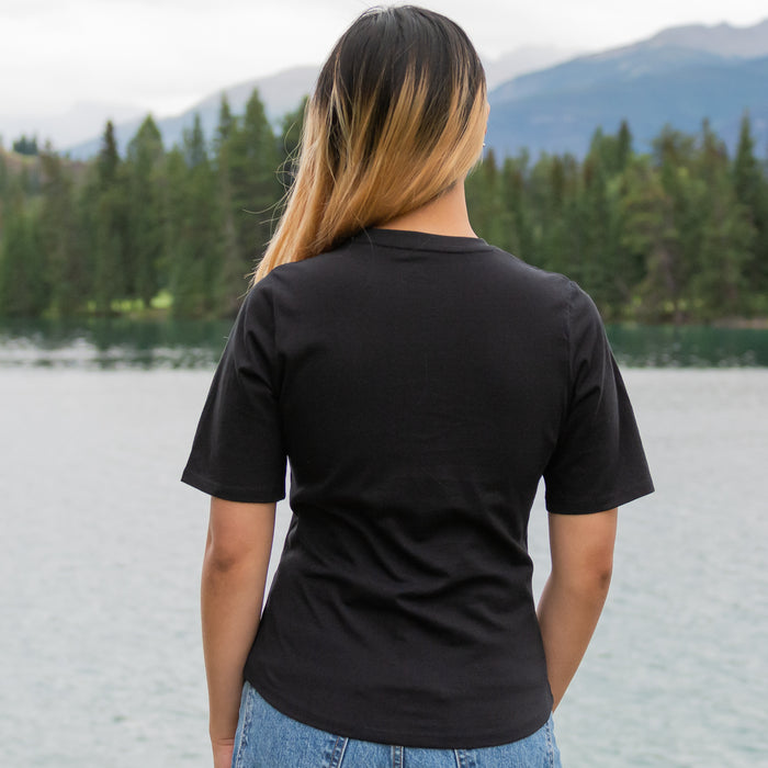 Ladies Petite Fit Black Buffalo Check Bear T-Shirt