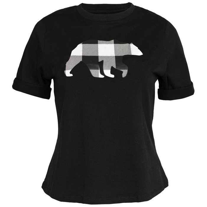 Ladies Petite Fit Black Buffalo Check Bear T-Shirt