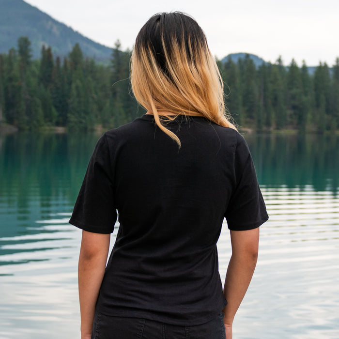 Ladies Petite Fit Black Buffalo Check Moose T-Shirt