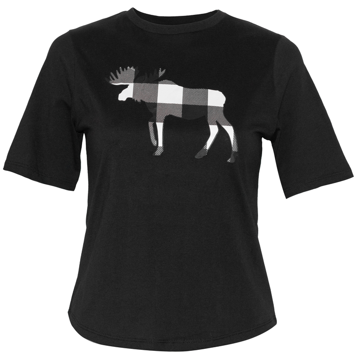 Ladies Petite Fit Black Buffalo Check Moose T-Shirt