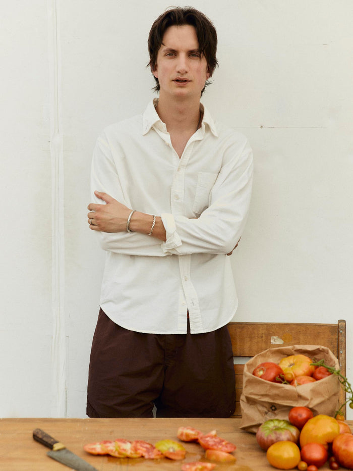 Light Gray lightweight beach oxford in white