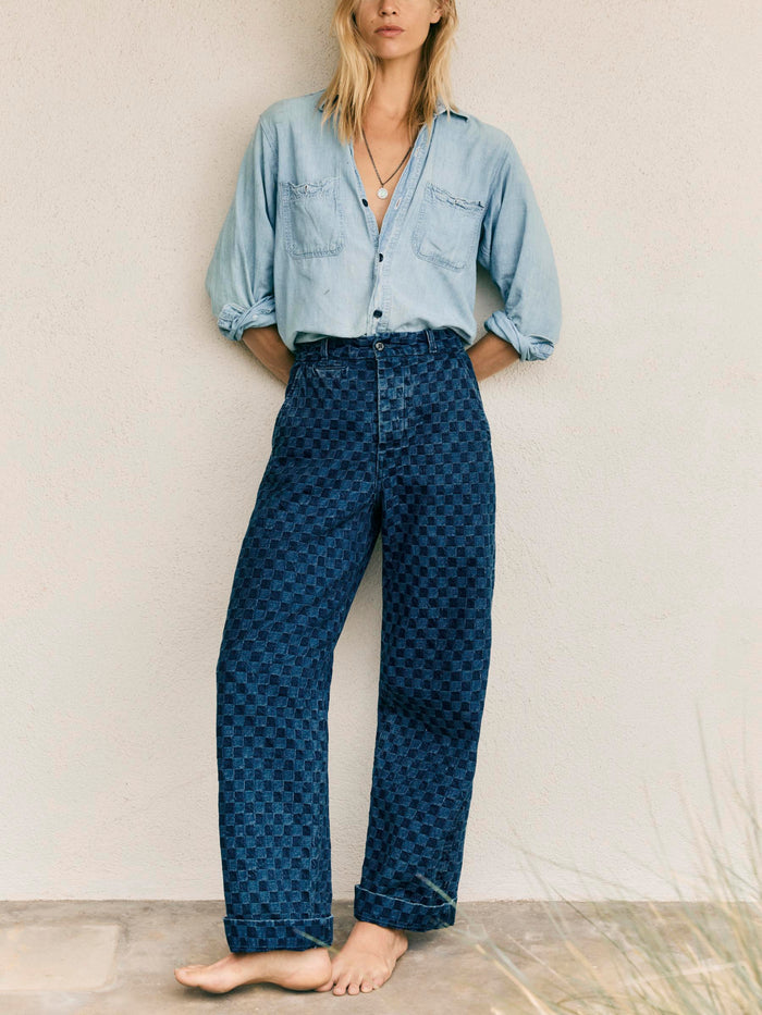Light Gray logan washed indigo check