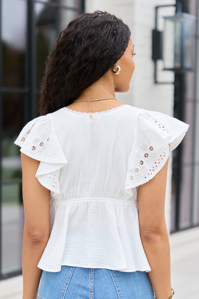 Lois White Gauze Flutter Sleeve Top FINAL SALE