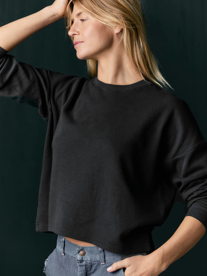 Black long sleeve midweight crew in faded black