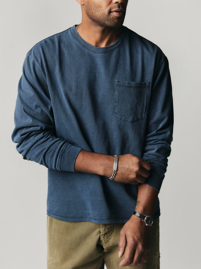 Dark Slate Gray long sleeve pocket tee in faded navy
