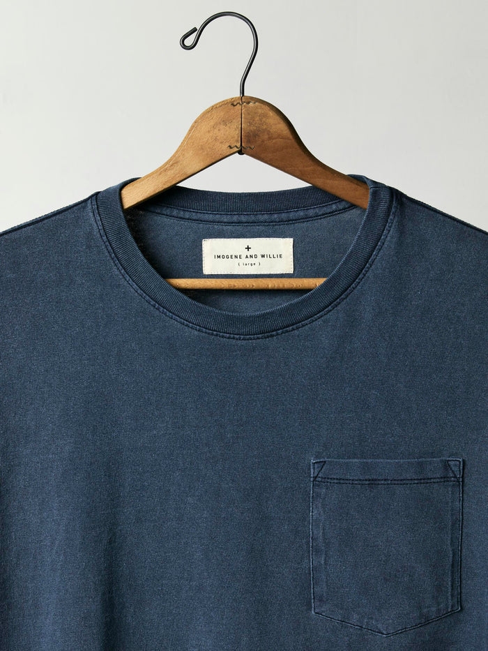 Dark Slate Gray long sleeve pocket tee in faded navy