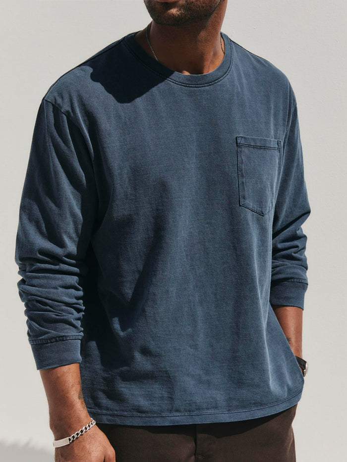 Dark Slate Gray long sleeve pocket tee in faded navy