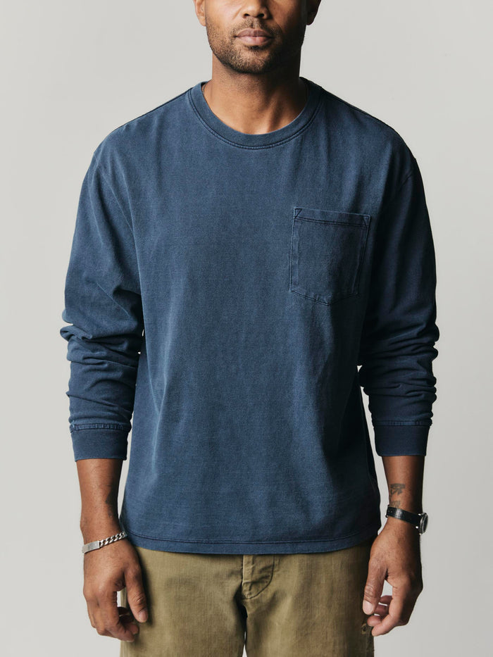 Dark Slate Gray long sleeve pocket tee in faded navy