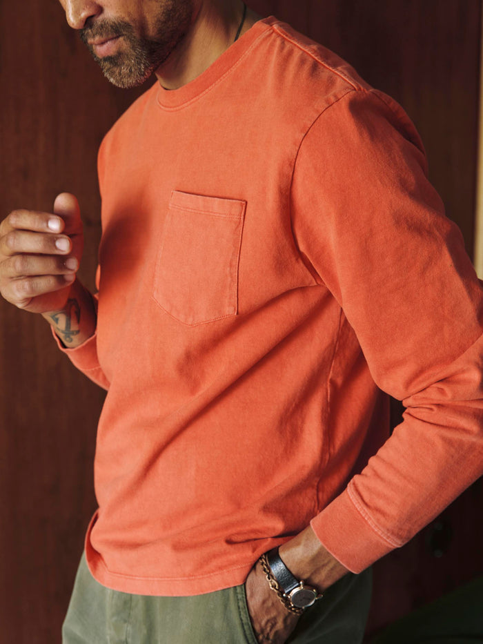 Sienna long sleeve pocket tee in faded orange