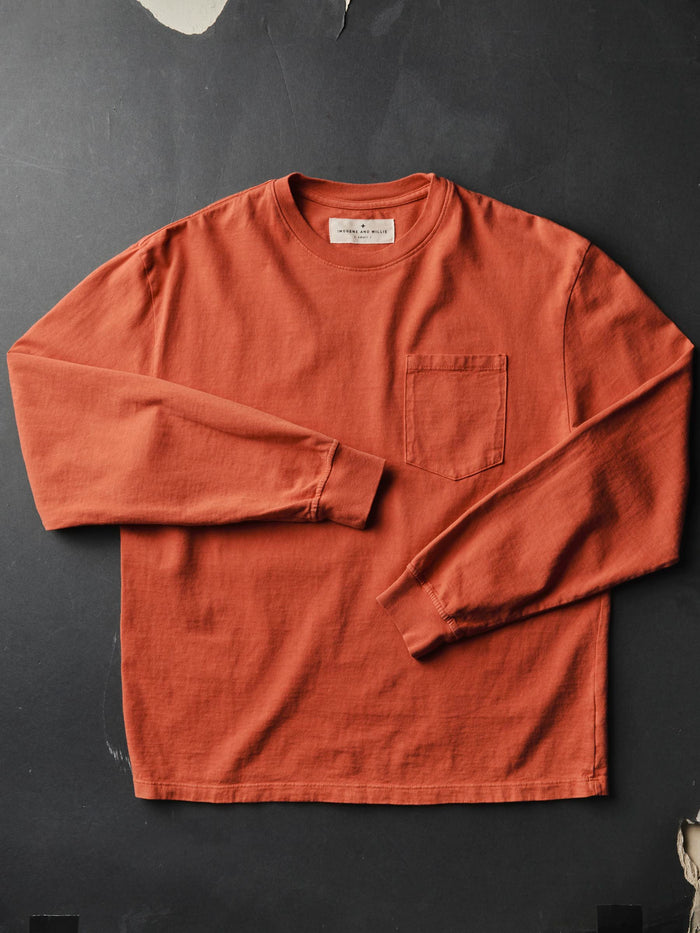 Sienna long sleeve pocket tee in faded orange