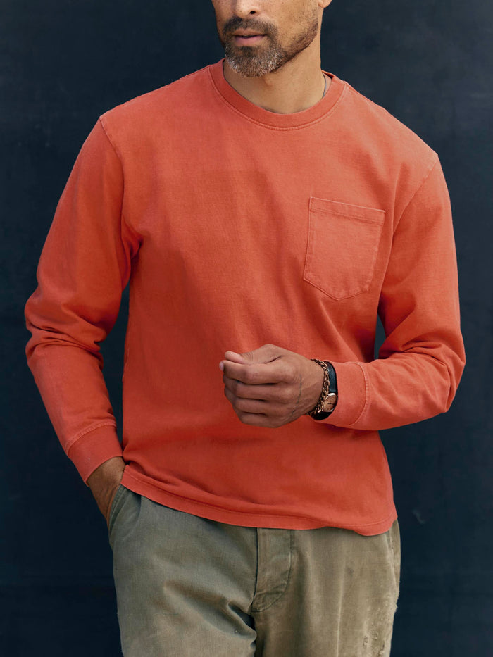 Sienna long sleeve pocket tee in faded orange