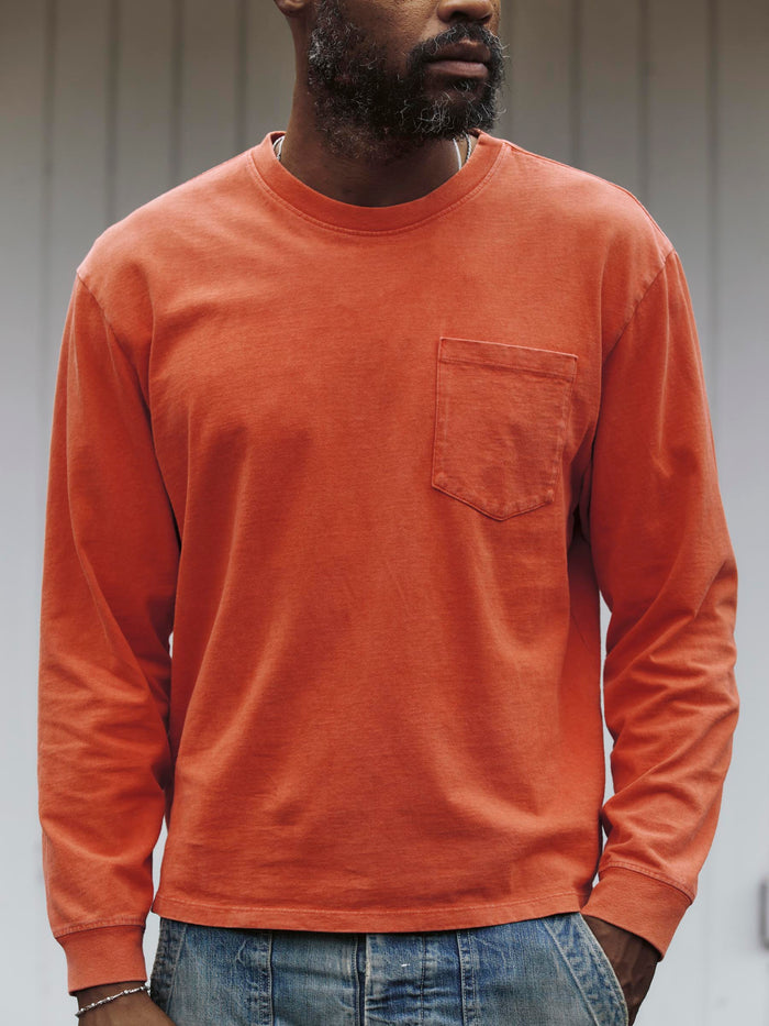 Sienna long sleeve pocket tee in faded orange