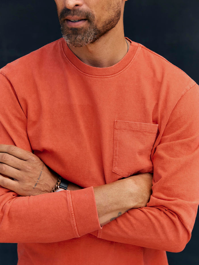 Sienna long sleeve pocket tee in faded orange