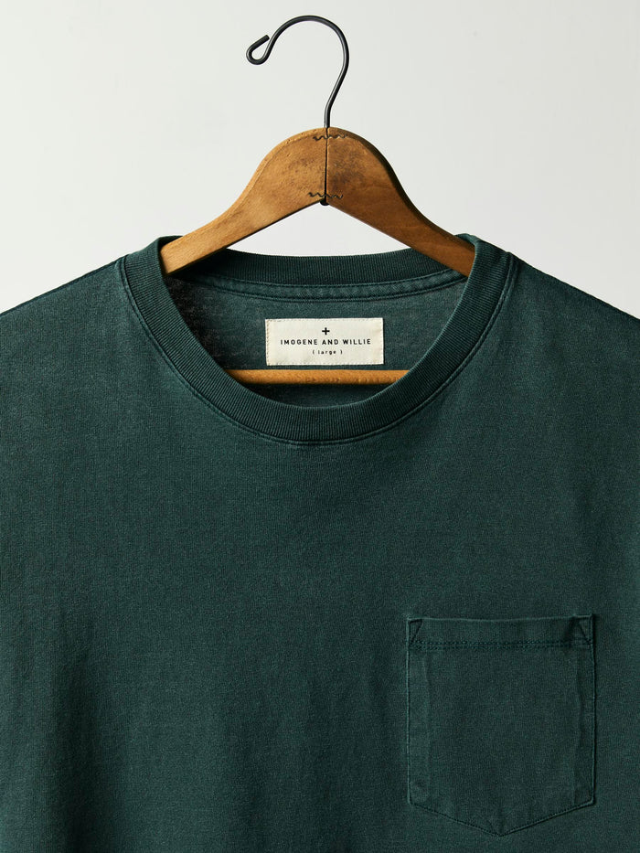 Dark Slate Gray long sleeve pocket tee in faded spruce