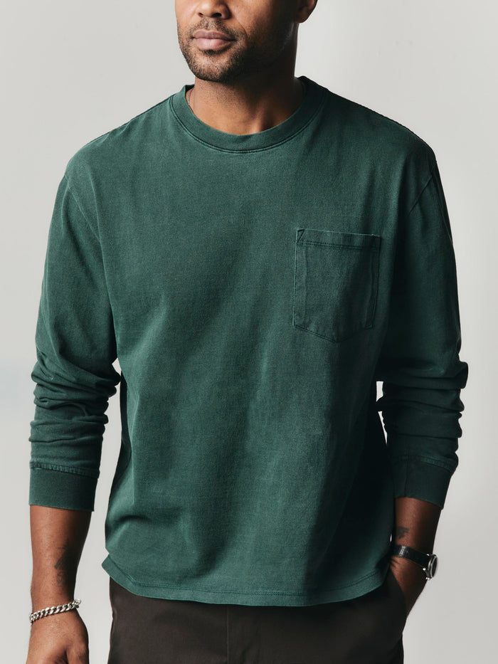 Dark Slate Gray long sleeve pocket tee in faded spruce