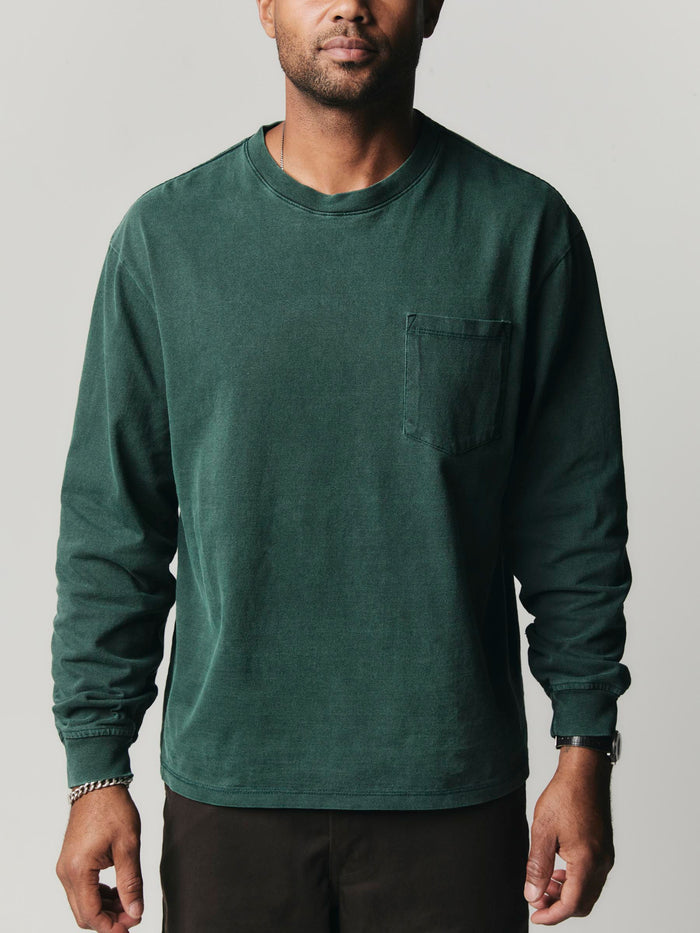 Dark Slate Gray long sleeve pocket tee in faded spruce
