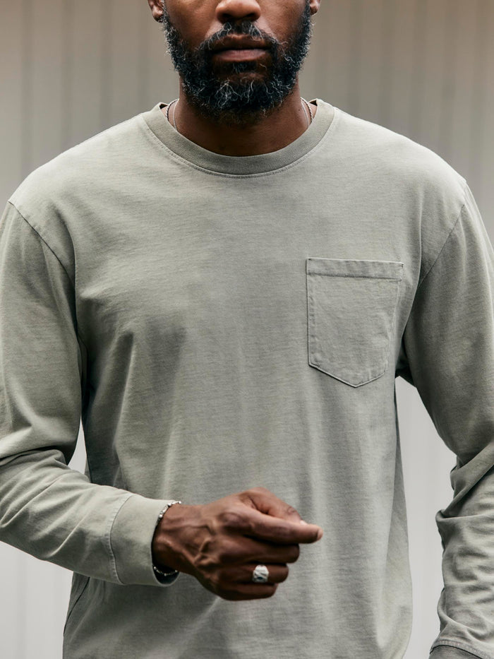 Light Slate Gray long sleeve pocket tee in stone
