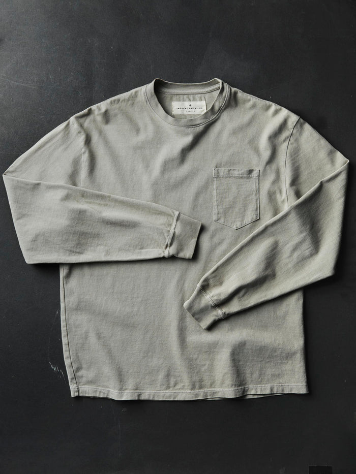 Dark Slate Gray long sleeve pocket tee in stone