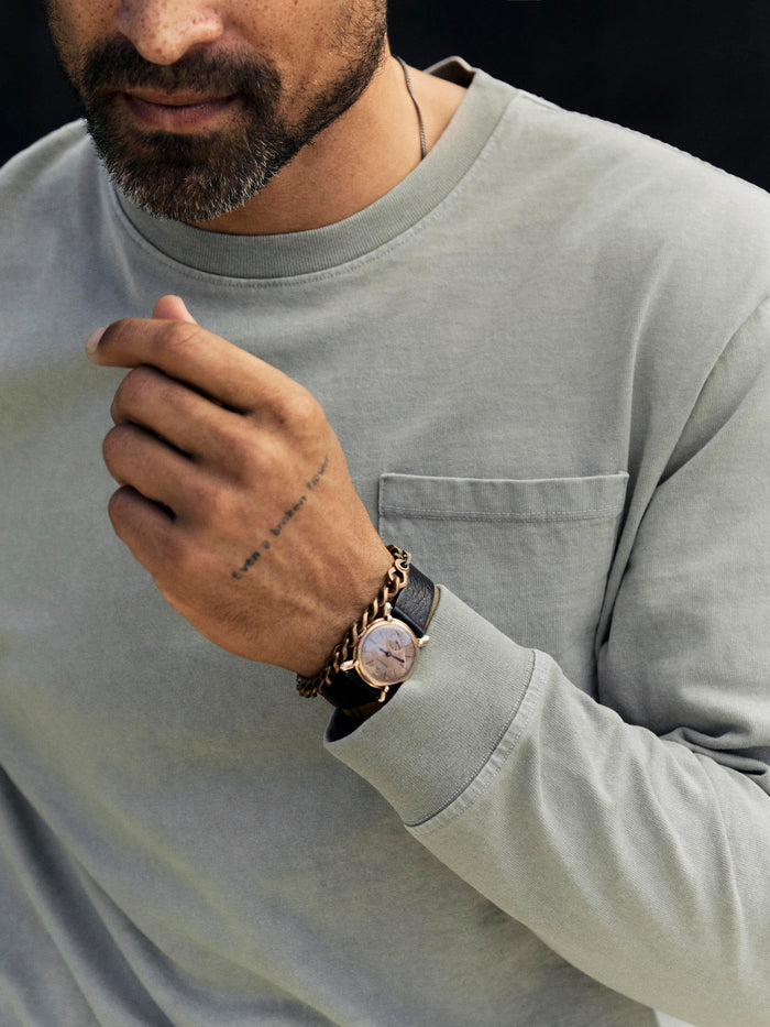 Slate Gray long sleeve pocket tee in stone