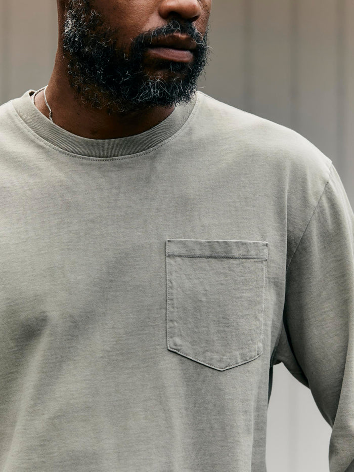 Light Slate Gray long sleeve pocket tee in stone