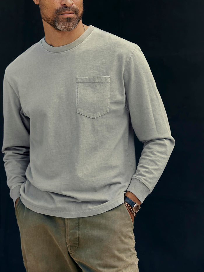 Dark Slate Gray long sleeve pocket tee in stone