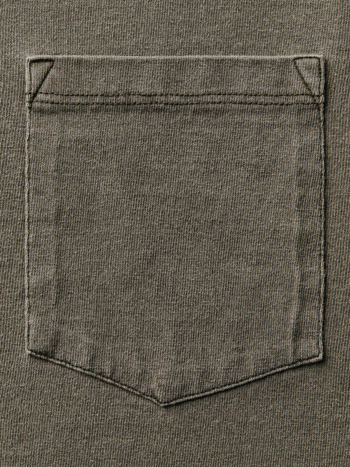 Dark Olive Green long sleeve pocket tee in washed slate