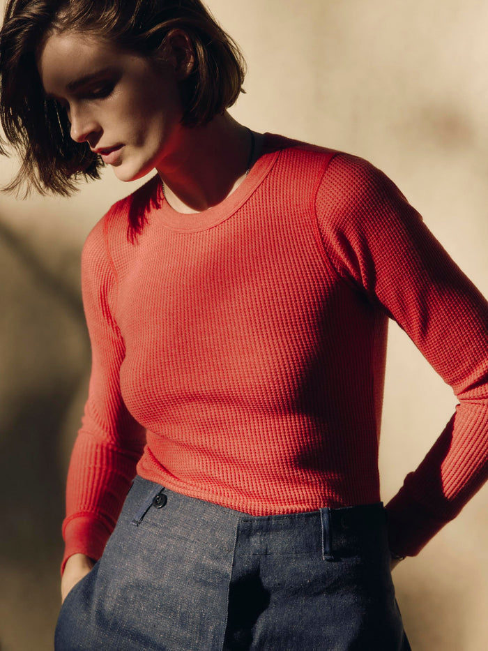 Dark Slate Gray long sleeve waffle thermal in faded red