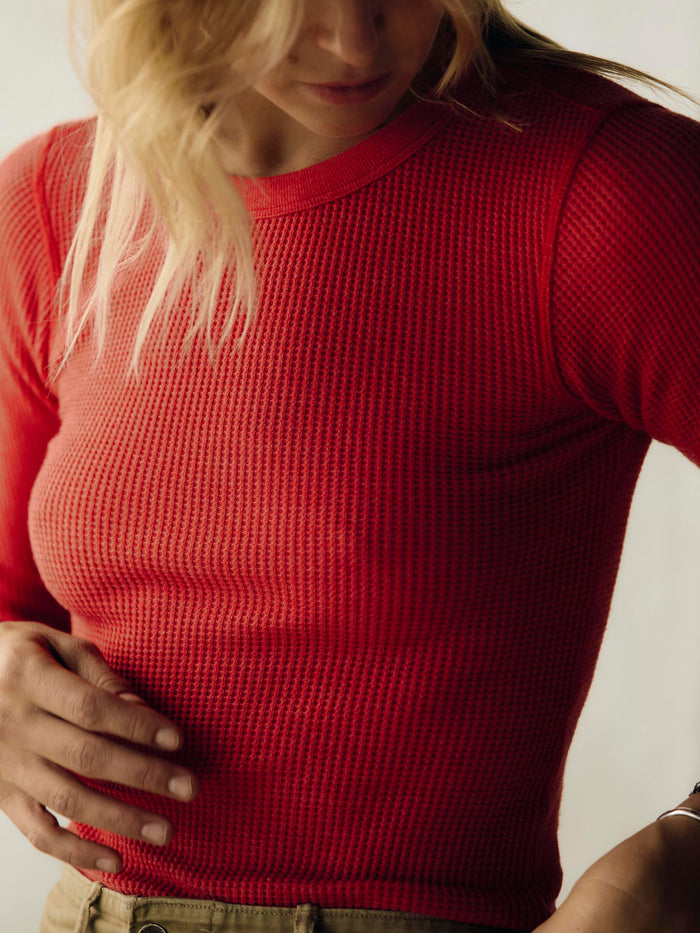 Dark Red long sleeve waffle thermal in faded red