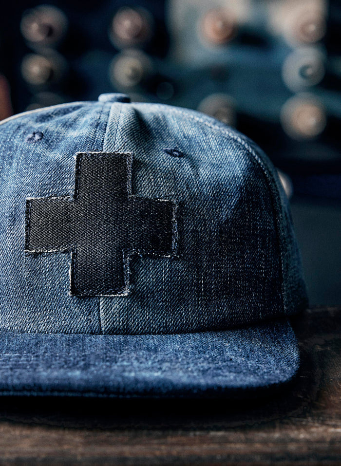 Black love fades recycled denim "plus" cap