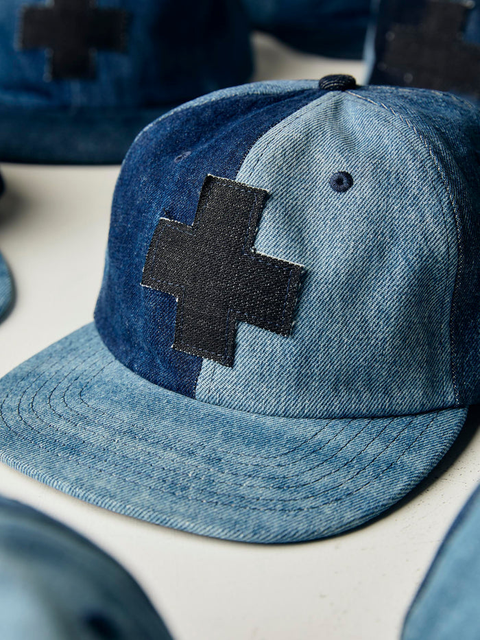 Light Gray love fades recycled denim "plus" cap