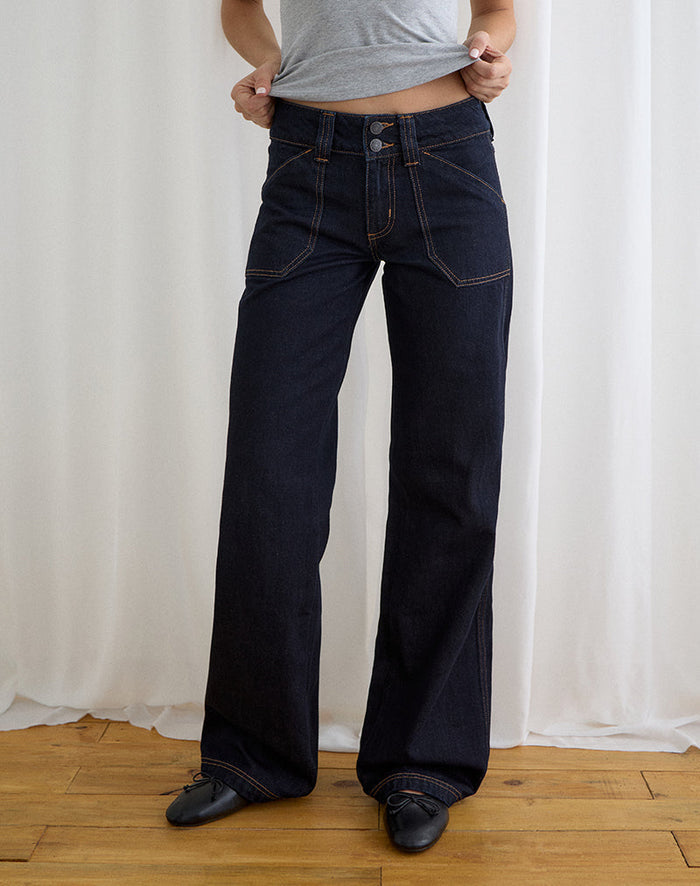 Image of Low Rise Relaxed Cargo Jeans in Indigo