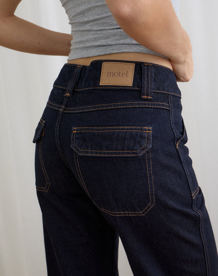 Image of Low Rise Relaxed Cargo Jeans in Indigo