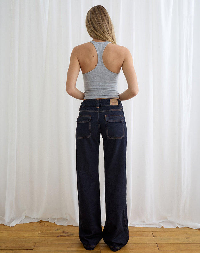 Image of Low Rise Relaxed Cargo Jeans in Indigo
