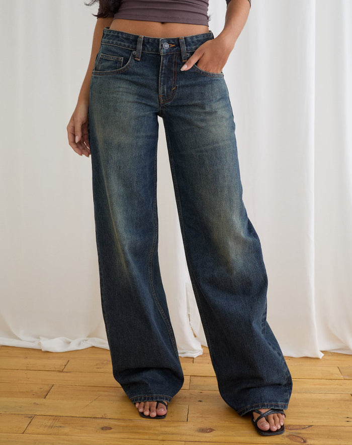 Image of Low Rise Roomy Jeans in Aged Mid Blue