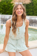 Lucy Sage Striped Romper