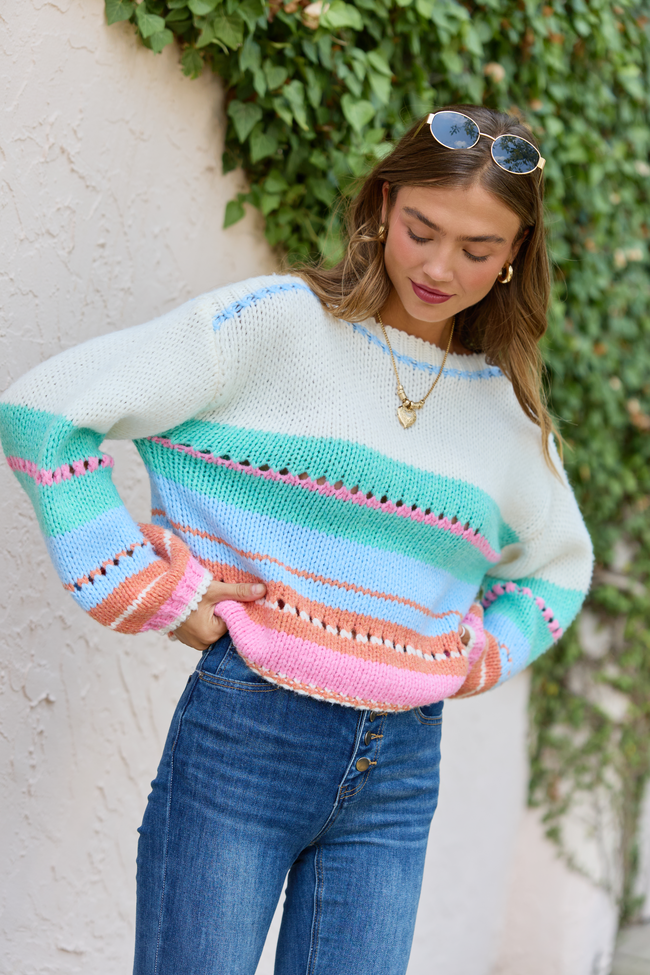 Macy Multi Color Block Crewneck Sweater