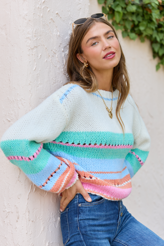 Macy Multi Color Block Crewneck Sweater