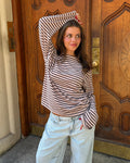 MALIA STRIPE TEE - BLUSH PINK/BROWN