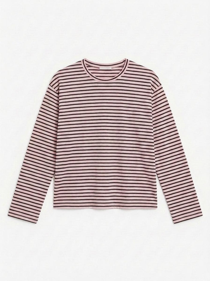 MALIA STRIPE TEE - BLUSH PINK/BROWN