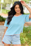 Maya Aqua and White Stripe Striped Tee