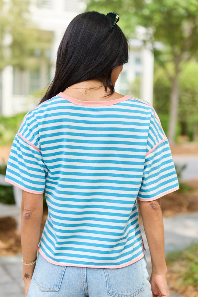 Maya Aqua and White Stripe Striped Tee