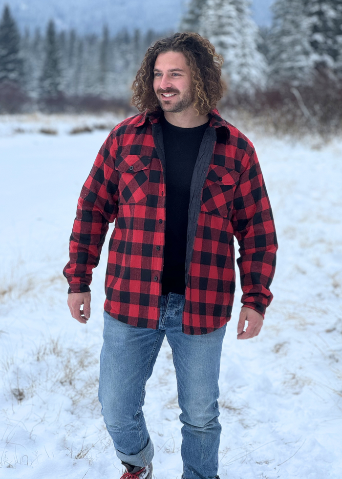 Men's Black / Red Buffalo Check Padded Flannel Camping Jacket